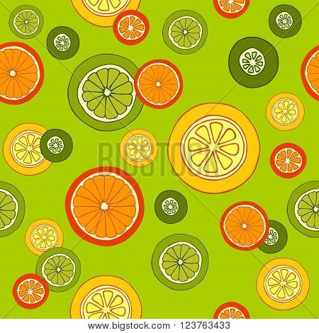 Collection of citrus slices - orange, lemon, lime and grapefruit, citrus pattern, vector illustration