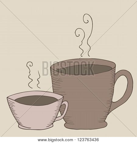 Cup of hot drink, coffee or tea, vector illustration