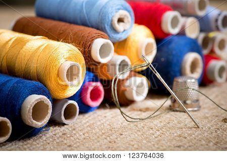 detail of sewing kit in the workroom