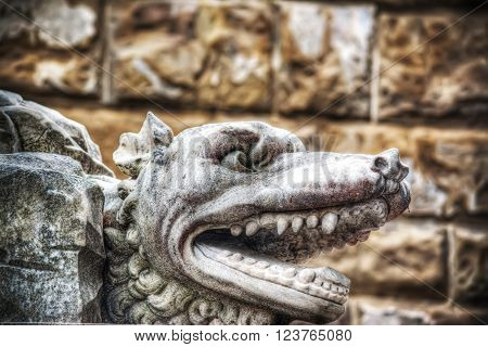 detail of Hercules and Cacus statue in Piazza della Signoria in Florence Italy