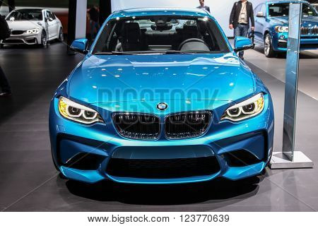 NEW YORK - March 23: A BMW M2 Coupe exhibit at the 2016 New York International Auto Show during Press day,  public show is running from March 25th through April 3, 2016 in New York, NY.