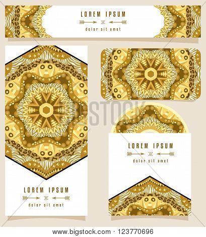 Branding Design African Golden Ornament. Gold gamut ethnic pattern for corporate identity or fashion cards. Vector illustration.