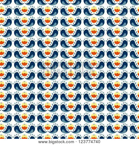 Vector floral pattern in doodle style with flowers and leaves. Flowers on a white background. Seamless pattern can be used for pattern fills web page background surface textures.