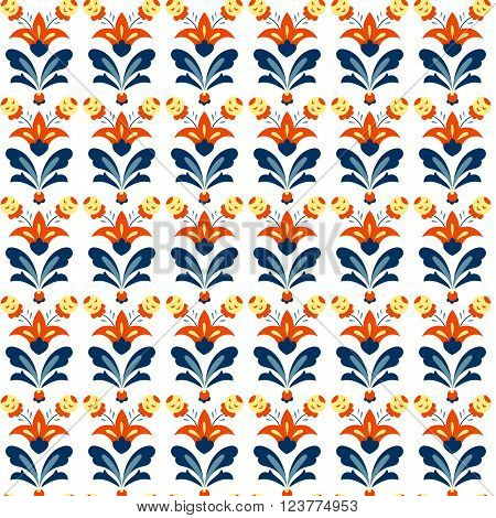 Vector floral pattern in doodle style with flowers and leaves. Poppies on a dark background. Seamless pattern can be used for pattern fills web page background surface textures.