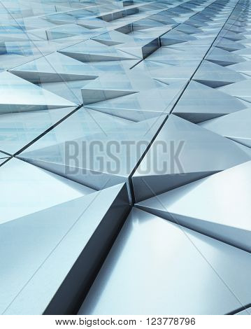 Abstract illustration of modern architectural background of triangles. Double exposure