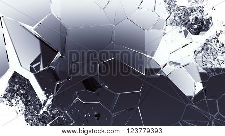 Pieces Of Splitted Or Cracked Glass On White