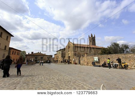 MONTERIGGIONI ITALY - APRIL 11 the fort of Monteriggioni was an important defensive line for the city of Siena during the medieval period in Tuscany on April 11 2015