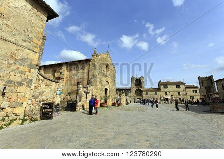 MONTERIGGIONI ITALY - APRIL 11 the fort of Monteriggioni was an important defensive line for the city of Siena during the medieval period in Tuscany on April 11 2015