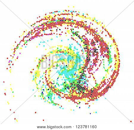 Abstract discrete color spiral with a complex filamentary structure on white background. Fractal art graphic