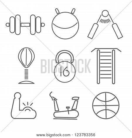 Fitness Icons Fitness Icons. Fitnes set of icons. Nine gray icons on white background.
