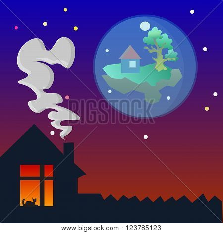 Home Sweet home at evening in deep bright colors