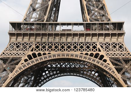 Eiffel Tower Paris France Europe. View of the famous travel and tourism icon at daytime in spring with blue sky