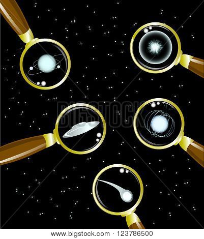Set of space objects. Supernova, pulsar, stars, planets, meteor, ufo. . EPS10 vector illustration
