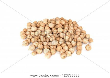 Uncooked chickpeas beans isolated on white background