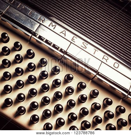 Cacak Serbia - March 23 2016: Famous Italian accordion Mariano Dallape & Figlio model Supermaestro year of production 1964.