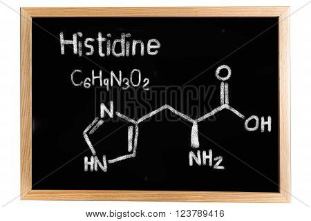 Blackboard with the chemical formula of Histidine