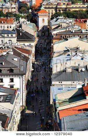 En Flygfoto över florianska street, Krakow, Polen. Se mer i min portfölj.