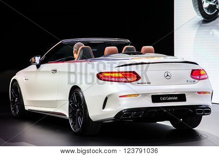 NEW YORK - March 23: A Mercedes AMG C 63 Cabriolet exhibit at the 2016 New York International Auto Show during Press day,  public show is running from March 25th through April 3, 2016 in New York, NY.