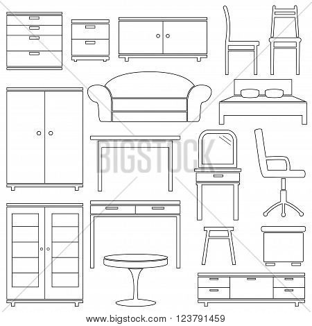 Set of furniture icons on white background, vector illustration