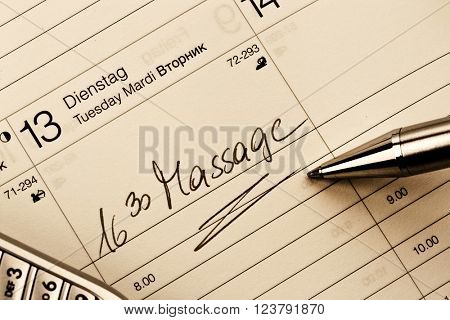 entry to the calendar: massage
