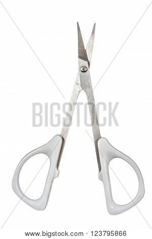 open cuticle scissors isolated on white background clipping path closeup