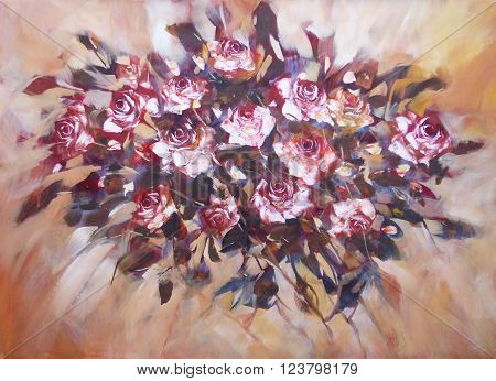 White roses , handmade oil painting on canvas