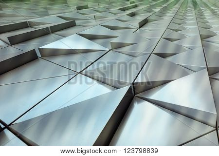 Abstract illustration of modern architectural background of triangles. Double exposure