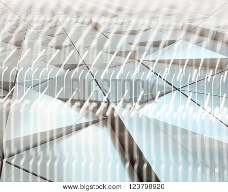 Abstract illustration of modern architectural background of triangles. Double exposure