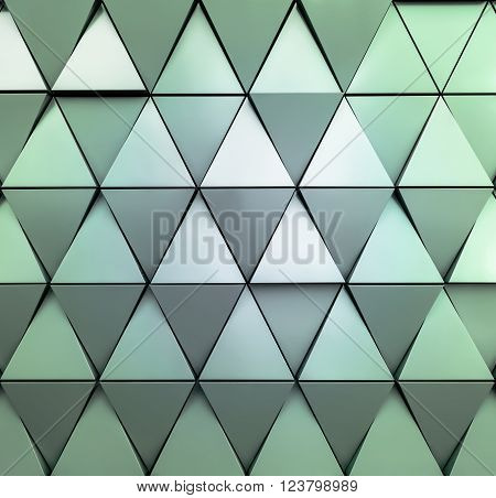 Abstract close-up view of modern aluminum ventilated triangles on facade