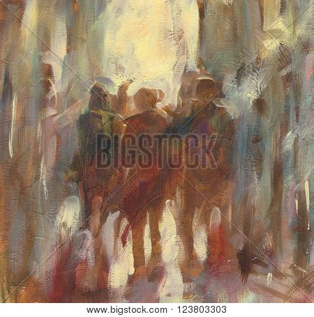 Walking people handmade oil painting on canvas