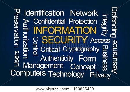 Information Security Word Cloud on Blue Background
