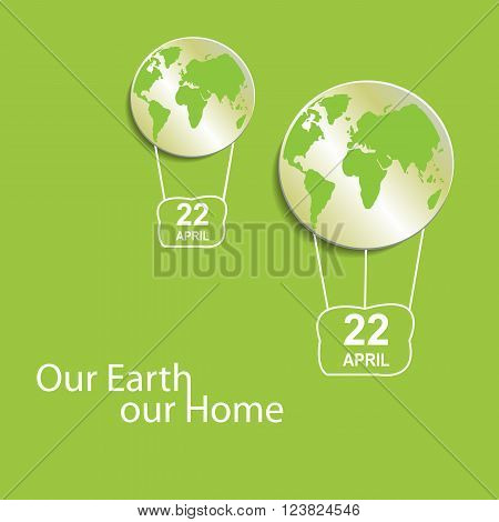 Symbol of earth on sweet green background balloon greeting card Flat design Happy Earth Day. can be add text. vector illustration
