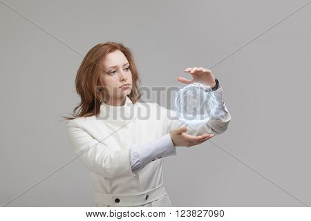 Woman with glowing magical energy ball.