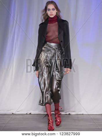 New York City USA - February 13 2016: Odette Pavlova walks the runway during the Jill Stuart Women's show as a part of Fall 2016 New York Fashion Week