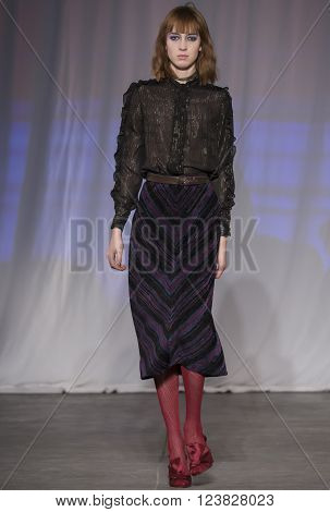 New York City, USA - February 13, 2016: Teddy Quinlivan walks the runway during the Jill Stuart Women's show as a part of Fall 2016 New York Fashion Week