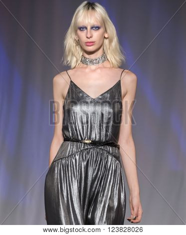 New York City USA - February 13 2016: Lili Sumner walks the runway during the Jill Stuart Women's show as a part of Fall 2016 New York Fashion Week