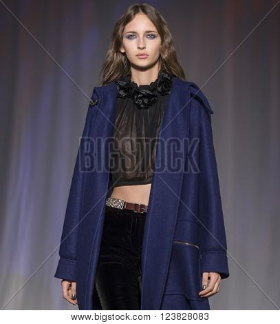 New York City USA - February 13 2016: Waleska Gorczevski walks the runway during the Jill Stuart Women's show as a part of Fall 2016 New York Fashion Week
