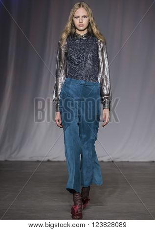 New York City USA - February 13 2016: Paula Galecka walks the runway during the Jill Stuart Women's show as a part of Fall 2016 New York Fashion Week