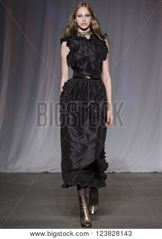 New York City USA - February 13 2016: Olivia Mink walks the runway during the Jill Stuart Women's show as a part of Fall 2016 New York Fashion Week