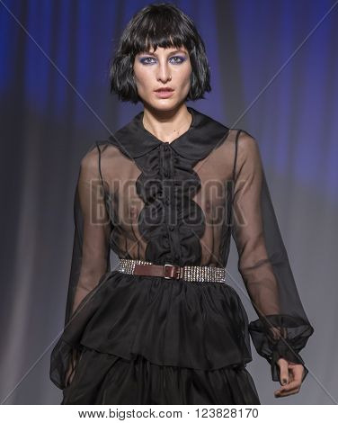 New York City USA - February 13 2016: Heather Kemesky walks the runway during the Jill Stuart Women's show as a part of Fall 2016 New York Fashion Week