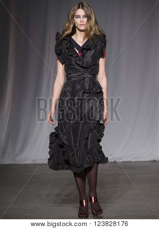 New York City USA - February 13 2016: Mathilde Brok Brandi walks the runway during the Jill Stuart Women's show as a part of Fall 2016 New York Fashion Week