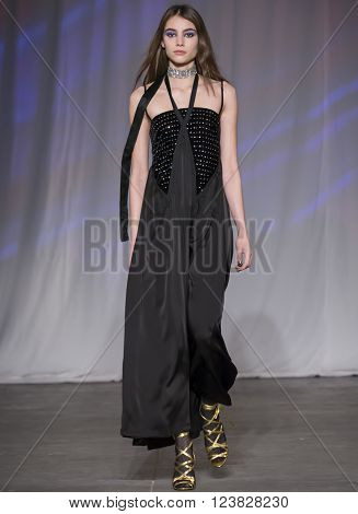 New York City, USA - February 13, 2016: Romy Schonberger walks the runway during the Jill Stuart Women's show as a part of Fall 2016 New York Fashion Week