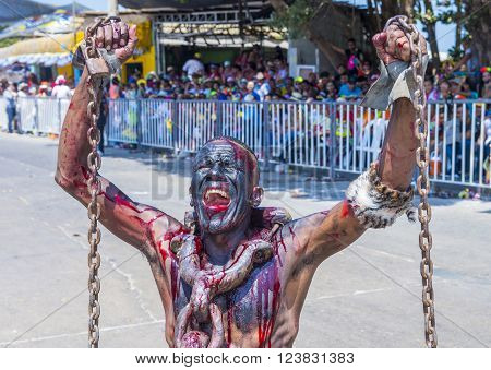 BARRANQUILLA COLOMBIA - FEB 07 : Participant in the Barranquilla Carnival in Barranquilla Colombia on February 07 2016. Barranquilla Carnival is one of the biggest carnival in the world