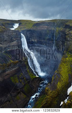 Haifoss waterfall on Iceland, overcast day
