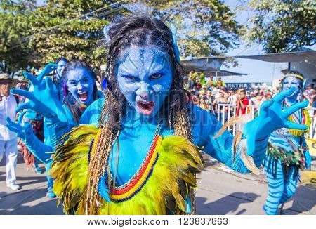 BARRANQUILLA COLOMBIA - FEB 07 : Participants in the Barranquilla Carnival in Barranquilla Colombia on February 07 2016. Barranquilla Carnival is one of the biggest carnival in the world
