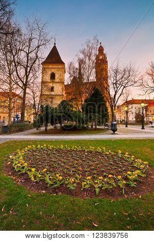 Urban's Tower and St. Elisabeth cathedral in the main square of Kosice city in eastern Slovakia.