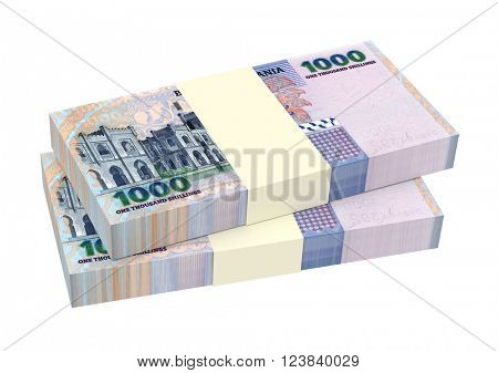 Tanzanian shilling bills isolated on white background. 3D illustration.
