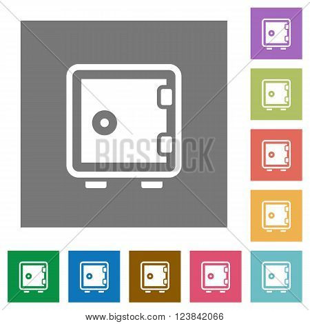 Strong box flat icon set on color square background.