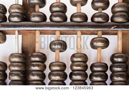 Old abacus; evolution of calculation background (close up)