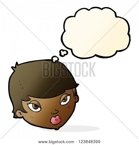 cartoon unimpressed woman with thought bubble
